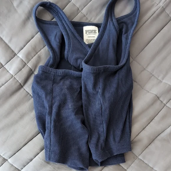PINK Victoria's Secret Cropped Shelf Bra Racerback Tanks - Navy and Mint Blue - Picture 5 of 7